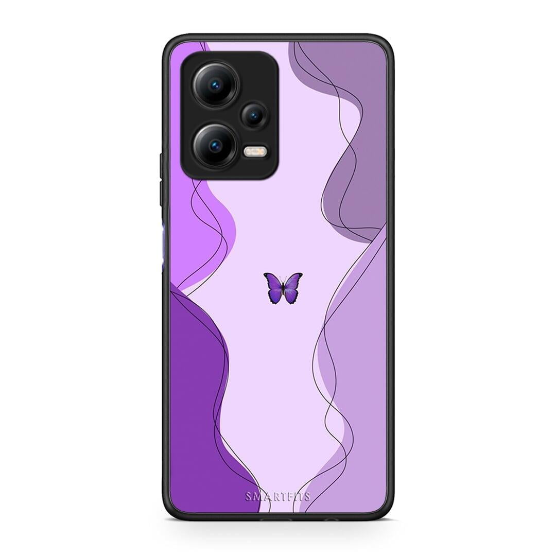 Θήκη Xiaomi Redmi Note 12 5G Purple Mariposa από τη Smartfits με σχέδιο στο πίσω μέρος και μαύρο περίβλημα | Xiaomi Redmi Note 12 5G Purple Mariposa Case with Colorful Back and Black Bezels
