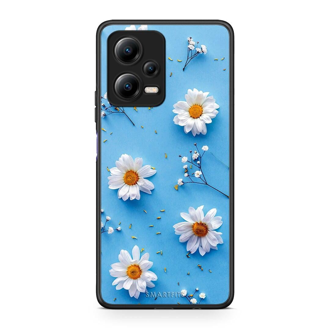 Θήκη Xiaomi Redmi Note 12 5G Real Daisies από τη Smartfits με σχέδιο στο πίσω μέρος και μαύρο περίβλημα | Xiaomi Redmi Note 12 5G Real Daisies Case with Colorful Back and Black Bezels