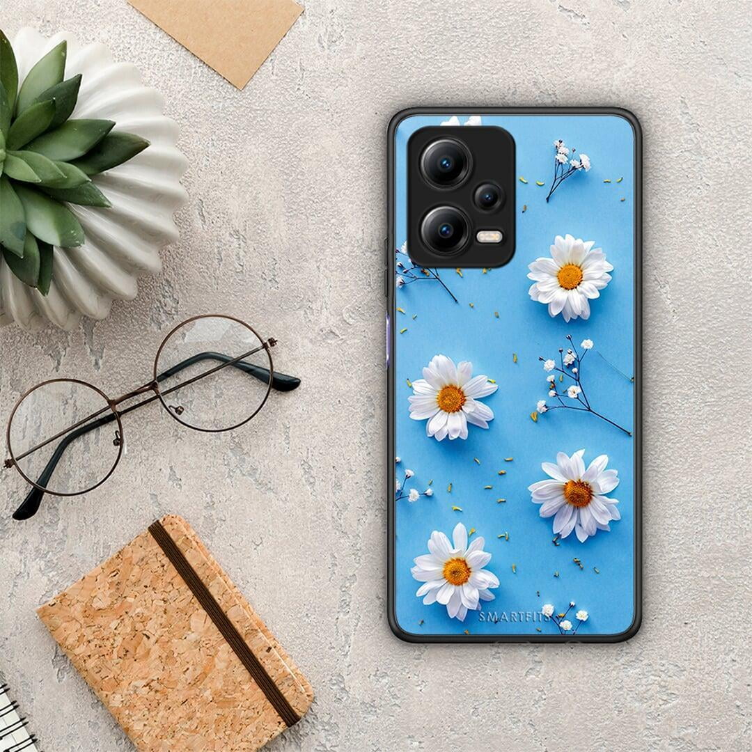 Θήκη Xiaomi Redmi Note 12 5G Real Daisies από τη Smartfits με σχέδιο στο πίσω μέρος και μαύρο περίβλημα | Xiaomi Redmi Note 12 5G Real Daisies Case with Colorful Back and Black Bezels