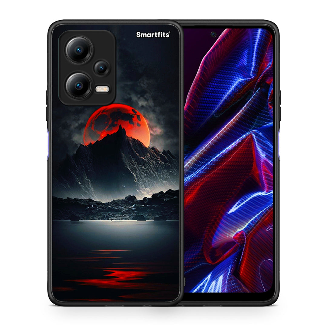 Θήκη Xiaomi Poco X5 5G Dual Red Full Moon από τη Smartfits με σχέδιο στο πίσω μέρος και μαύρο περίβλημα | Xiaomi Poco X5 5G Dual Red Full Moon Case with Colorful Back and Black Bezels
