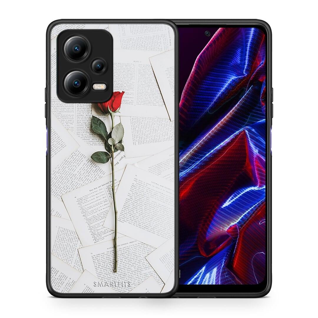 Θήκη Xiaomi Redmi Note 12 5G Red Rose από τη Smartfits με σχέδιο στο πίσω μέρος και μαύρο περίβλημα | Xiaomi Redmi Note 12 5G Red Rose Case with Colorful Back and Black Bezels