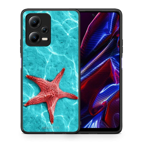Θήκη Xiaomi Redmi Note 12 5G Red Starfish από τη Smartfits με σχέδιο στο πίσω μέρος και μαύρο περίβλημα | Xiaomi Redmi Note 12 5G Red Starfish Case with Colorful Back and Black Bezels
