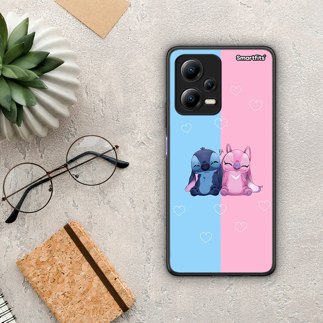 Θήκη Xiaomi Redmi Note 12 5G Stitch And Angel από τη Smartfits με σχέδιο στο πίσω μέρος και μαύρο περίβλημα | Xiaomi Redmi Note 12 5G Stitch And Angel Case with Colorful Back and Black Bezels