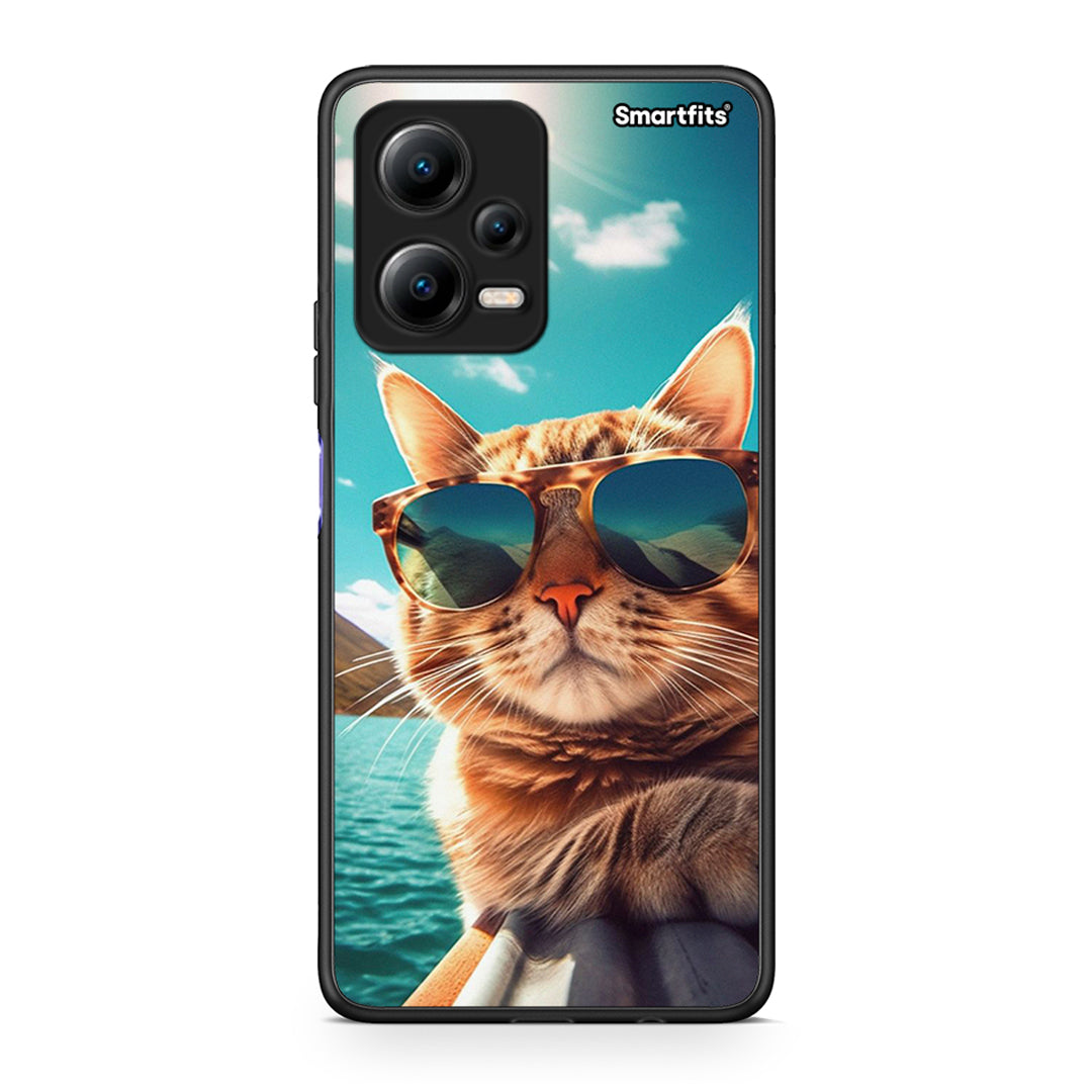 Θήκη Xiaomi Poco X5 5G Dual Summer Cat από τη Smartfits με σχέδιο στο πίσω μέρος και μαύρο περίβλημα | Xiaomi Poco X5 5G Dual Summer Cat Case with Colorful Back and Black Bezels