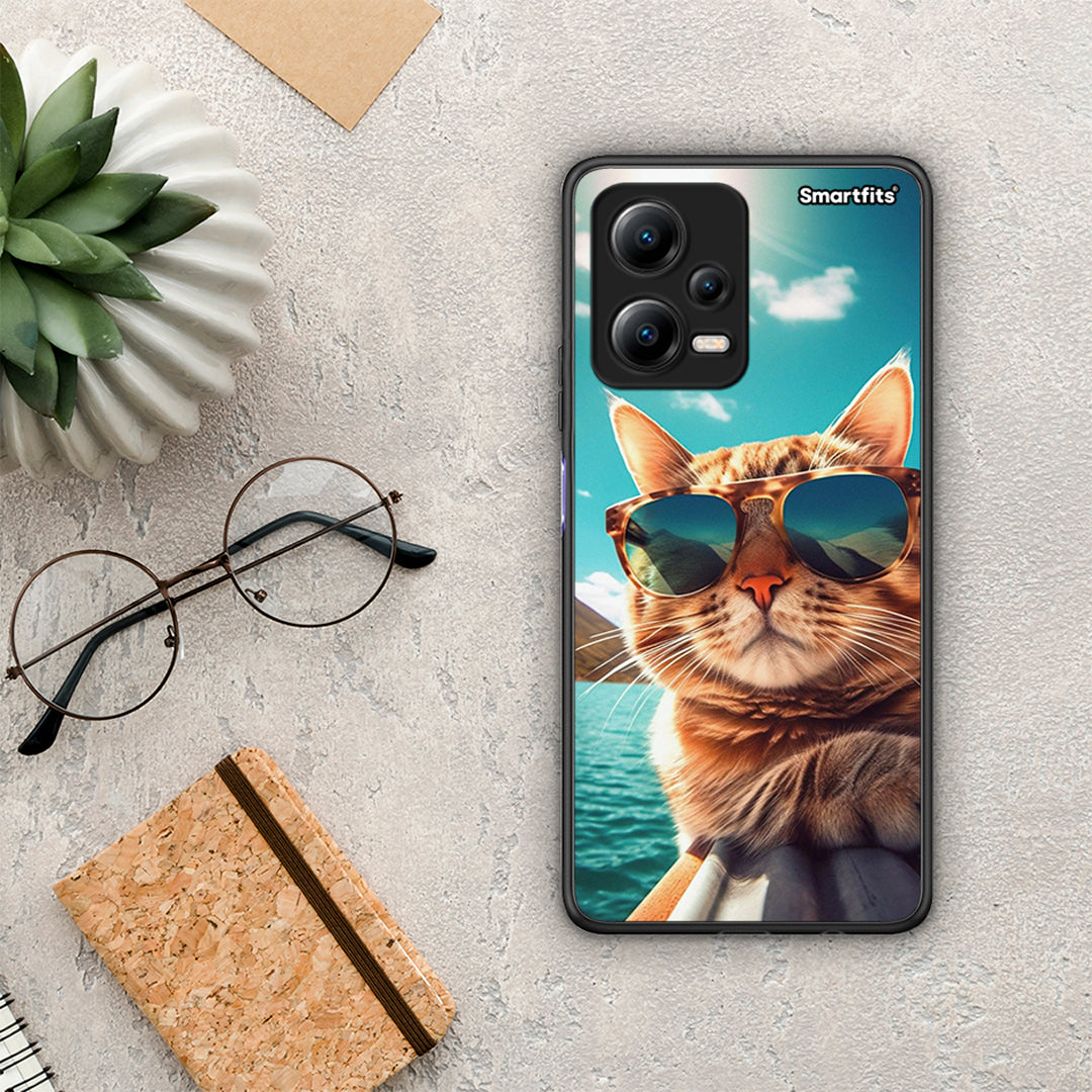 Θήκη Xiaomi Poco X5 5G Dual Summer Cat από τη Smartfits με σχέδιο στο πίσω μέρος και μαύρο περίβλημα | Xiaomi Poco X5 5G Dual Summer Cat Case with Colorful Back and Black Bezels