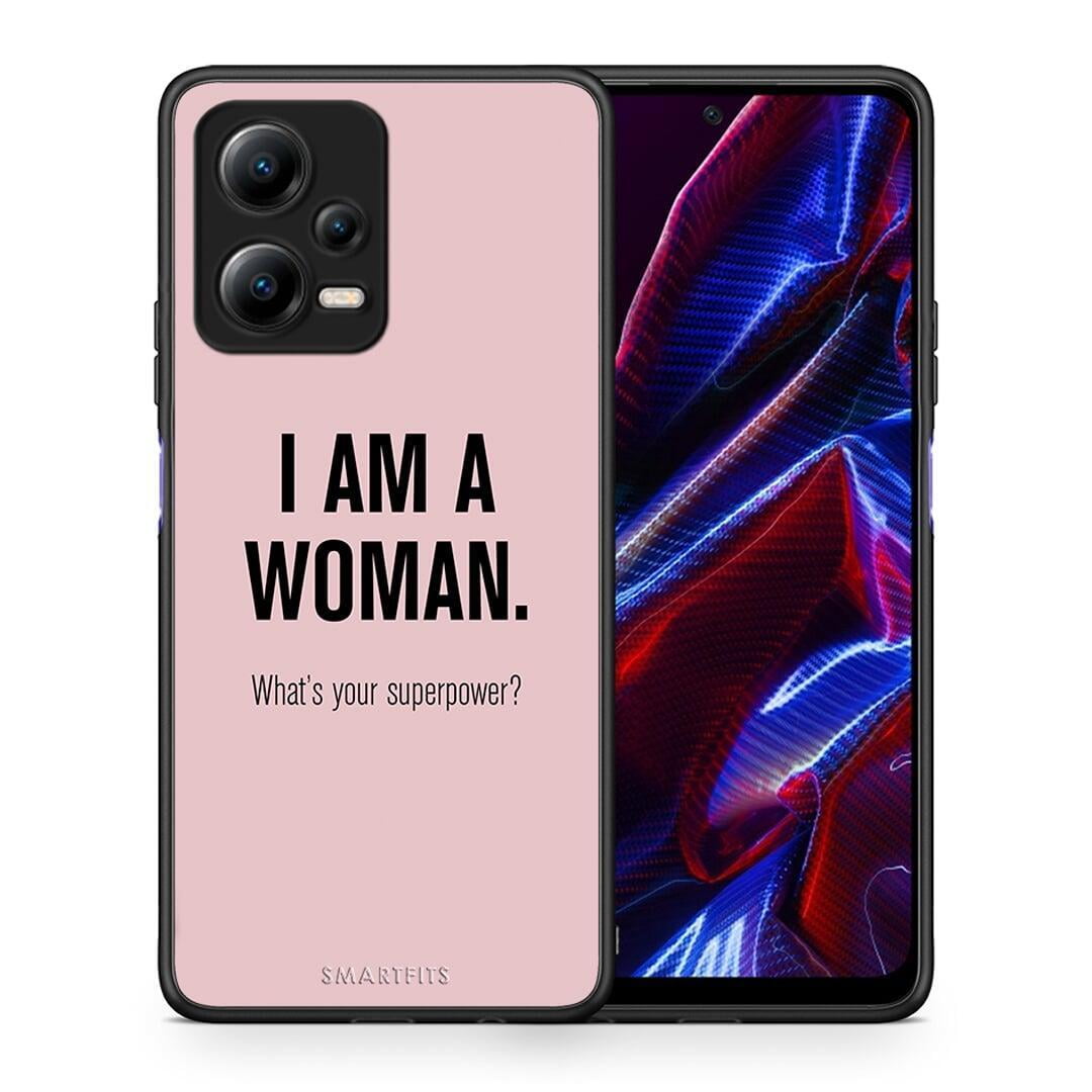 Θήκη Xiaomi Redmi Note 12 5G Superpower Woman από τη Smartfits με σχέδιο στο πίσω μέρος και μαύρο περίβλημα | Xiaomi Redmi Note 12 5G Superpower Woman Case with Colorful Back and Black Bezels