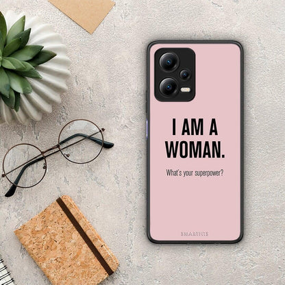 Θήκη Xiaomi Redmi Note 12 5G Superpower Woman από τη Smartfits με σχέδιο στο πίσω μέρος και μαύρο περίβλημα | Xiaomi Redmi Note 12 5G Superpower Woman Case with Colorful Back and Black Bezels