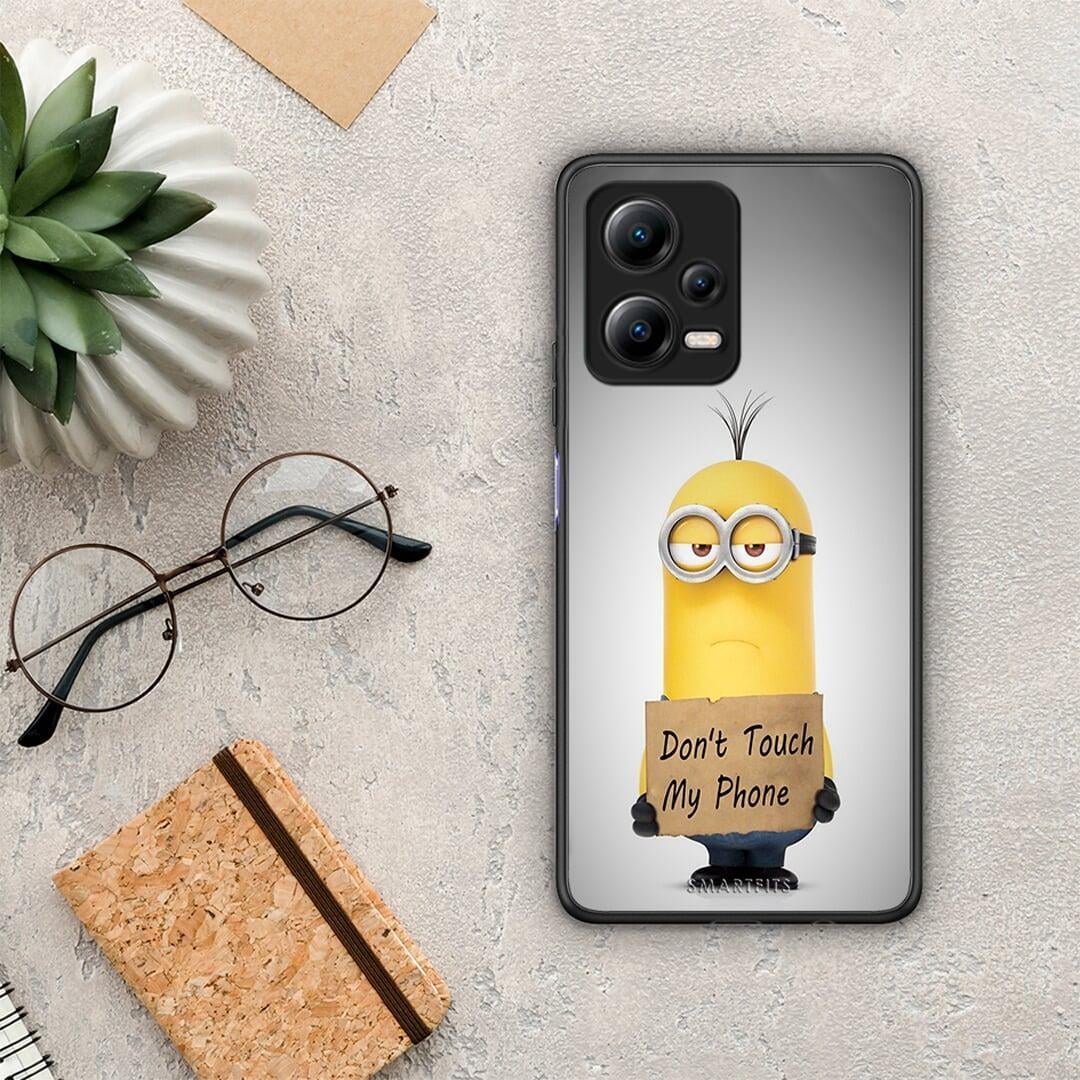 Θήκη Xiaomi Redmi Note 12 5G Text Minion από τη Smartfits με σχέδιο στο πίσω μέρος και μαύρο περίβλημα | Xiaomi Redmi Note 12 5G Text Minion Case with Colorful Back and Black Bezels