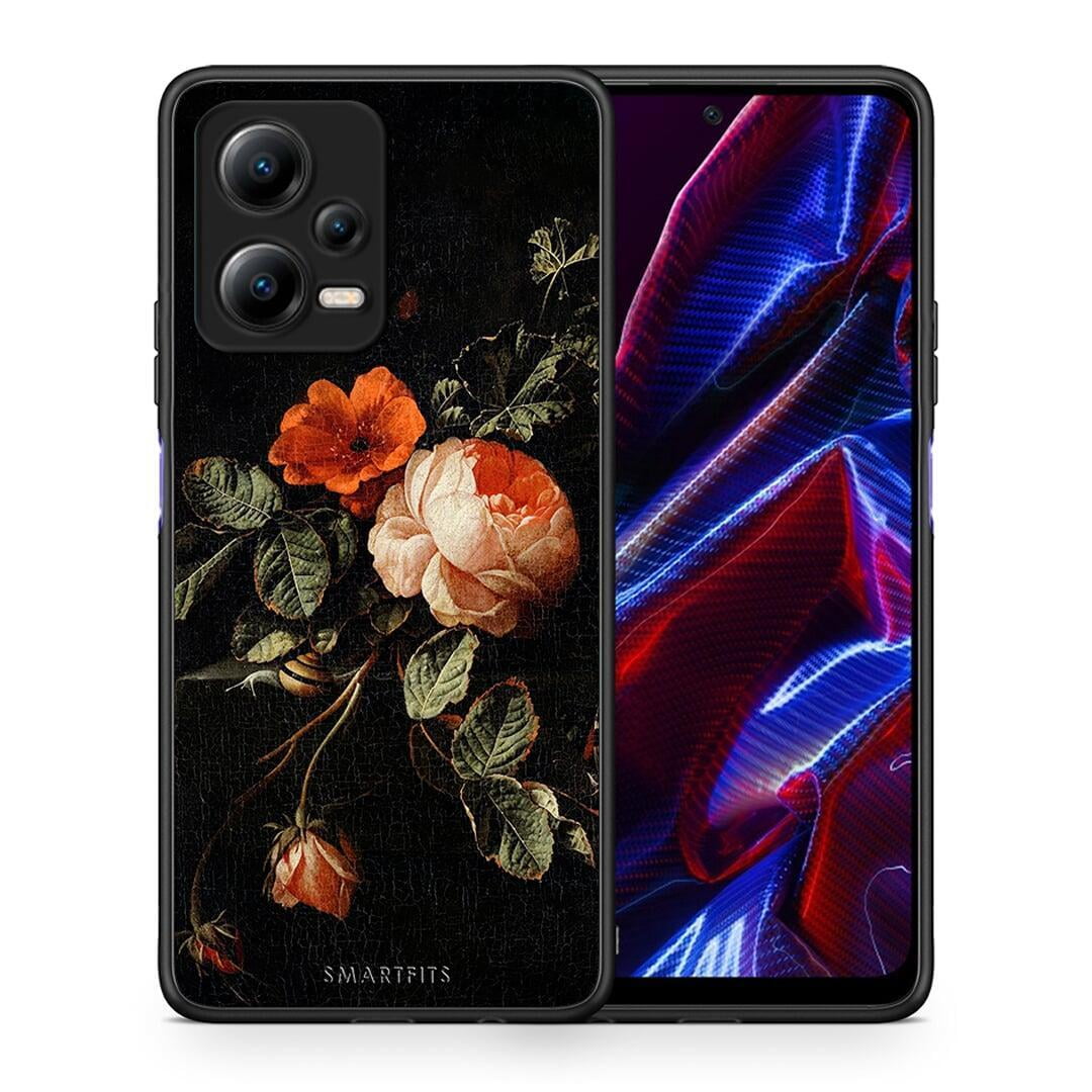 Θήκη Xiaomi Redmi Note 12 5G Vintage Roses από τη Smartfits με σχέδιο στο πίσω μέρος και μαύρο περίβλημα | Xiaomi Redmi Note 12 5G Vintage Roses Case with Colorful Back and Black Bezels