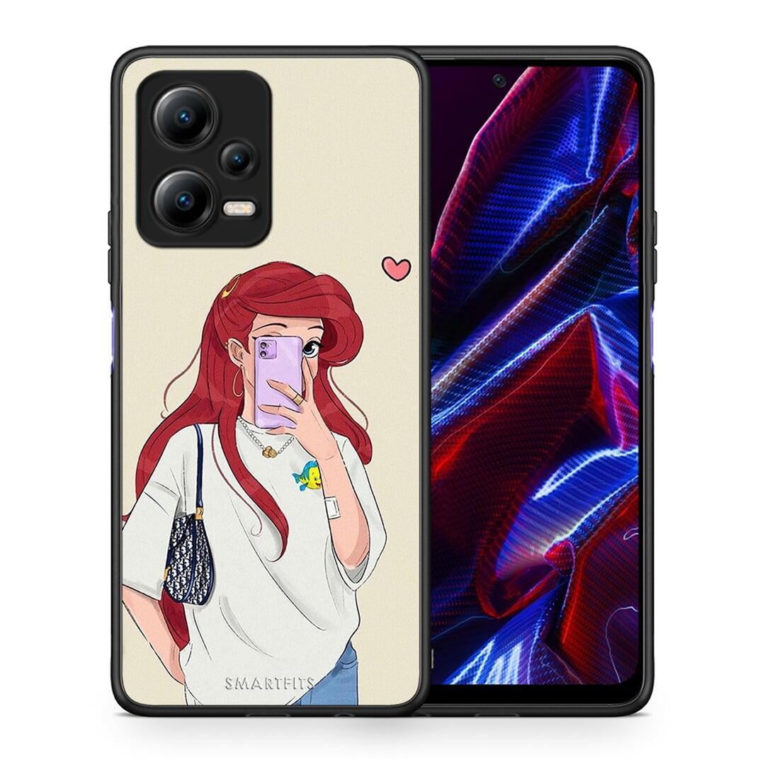 Θήκη Xiaomi Redmi Note 12 5G Walking Mermaid από τη Smartfits με σχέδιο στο πίσω μέρος και μαύρο περίβλημα | Xiaomi Redmi Note 12 5G Walking Mermaid Case with Colorful Back and Black Bezels