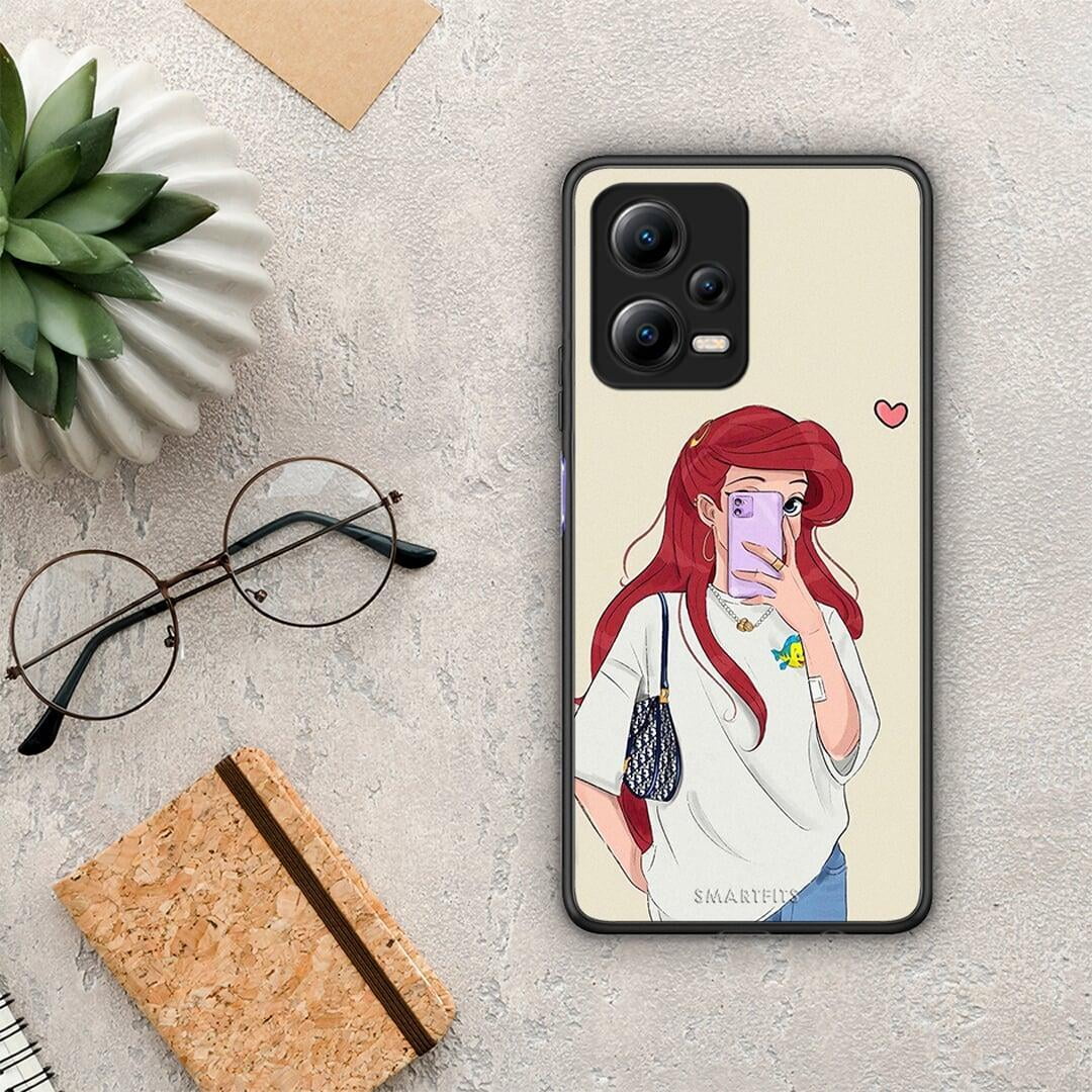 Θήκη Xiaomi Redmi Note 12 5G Walking Mermaid από τη Smartfits με σχέδιο στο πίσω μέρος και μαύρο περίβλημα | Xiaomi Redmi Note 12 5G Walking Mermaid Case with Colorful Back and Black Bezels