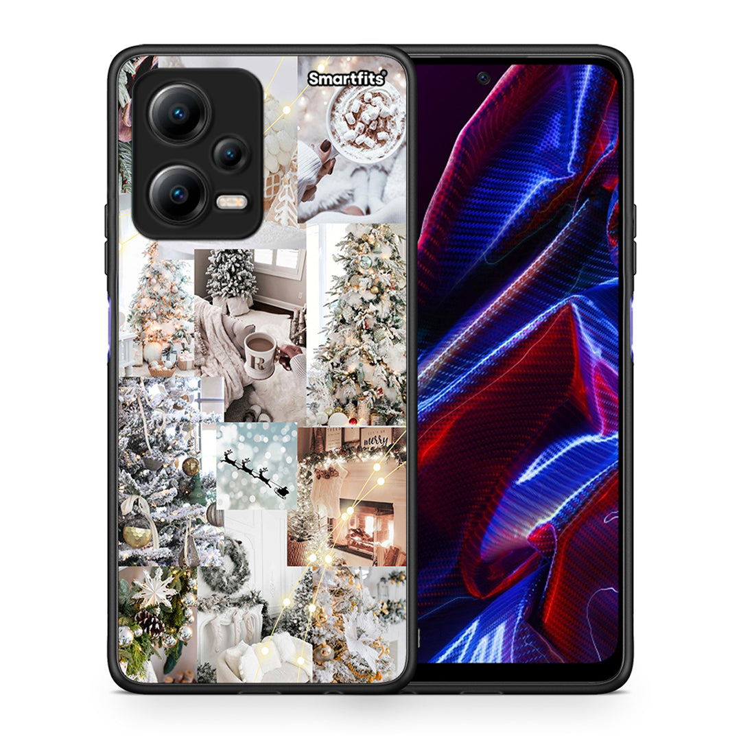 Θήκη Xiaomi Poco X5 5G Dual White Christmas από τη Smartfits με σχέδιο στο πίσω μέρος και μαύρο περίβλημα | Xiaomi Poco X5 5G Dual White Christmas Case with Colorful Back and Black Bezels
