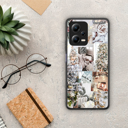 Θήκη Xiaomi Poco X5 5G Dual White Christmas από τη Smartfits με σχέδιο στο πίσω μέρος και μαύρο περίβλημα | Xiaomi Poco X5 5G Dual White Christmas Case with Colorful Back and Black Bezels