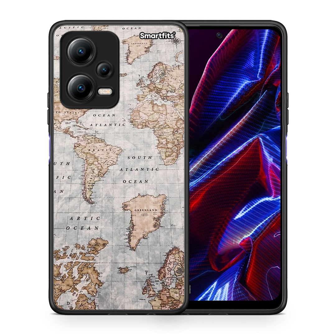 Θήκη Xiaomi Redmi Note 12 5G World Map από τη Smartfits με σχέδιο στο πίσω μέρος και μαύρο περίβλημα | Xiaomi Redmi Note 12 5G World Map Case with Colorful Back and Black Bezels