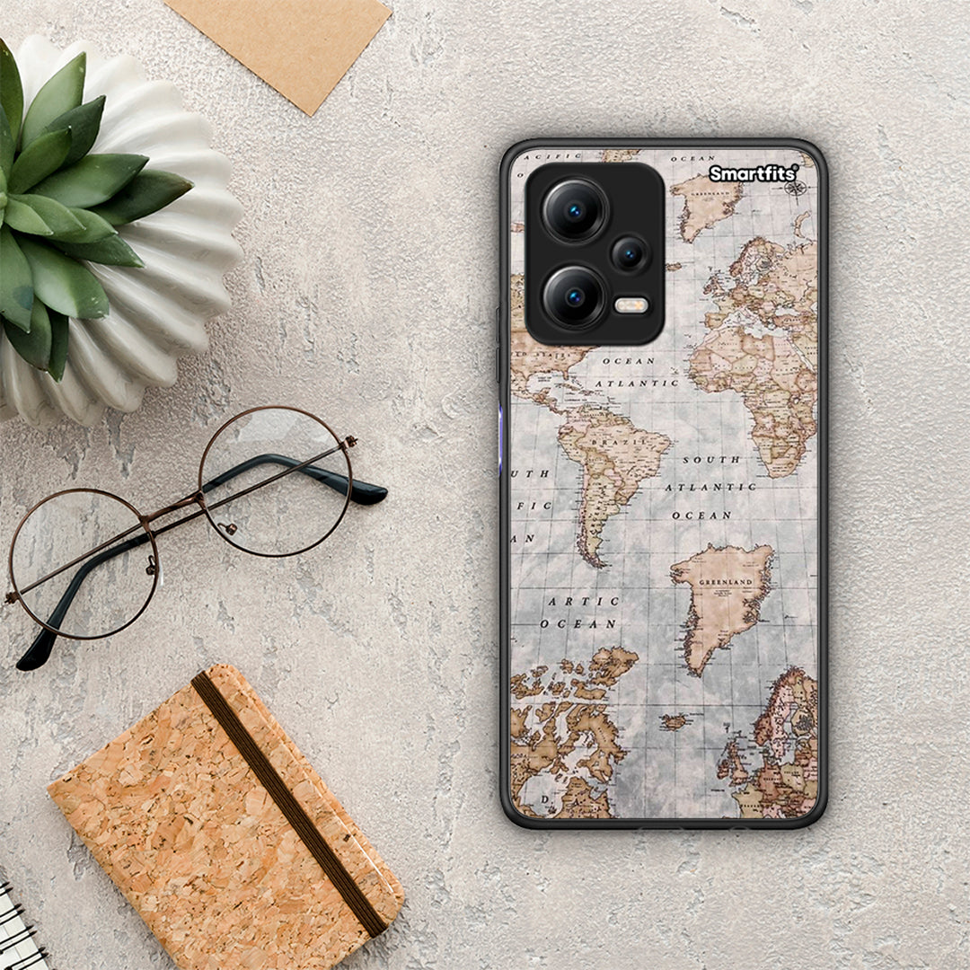 Θήκη Xiaomi Redmi Note 12 5G World Map από τη Smartfits με σχέδιο στο πίσω μέρος και μαύρο περίβλημα | Xiaomi Redmi Note 12 5G World Map Case with Colorful Back and Black Bezels