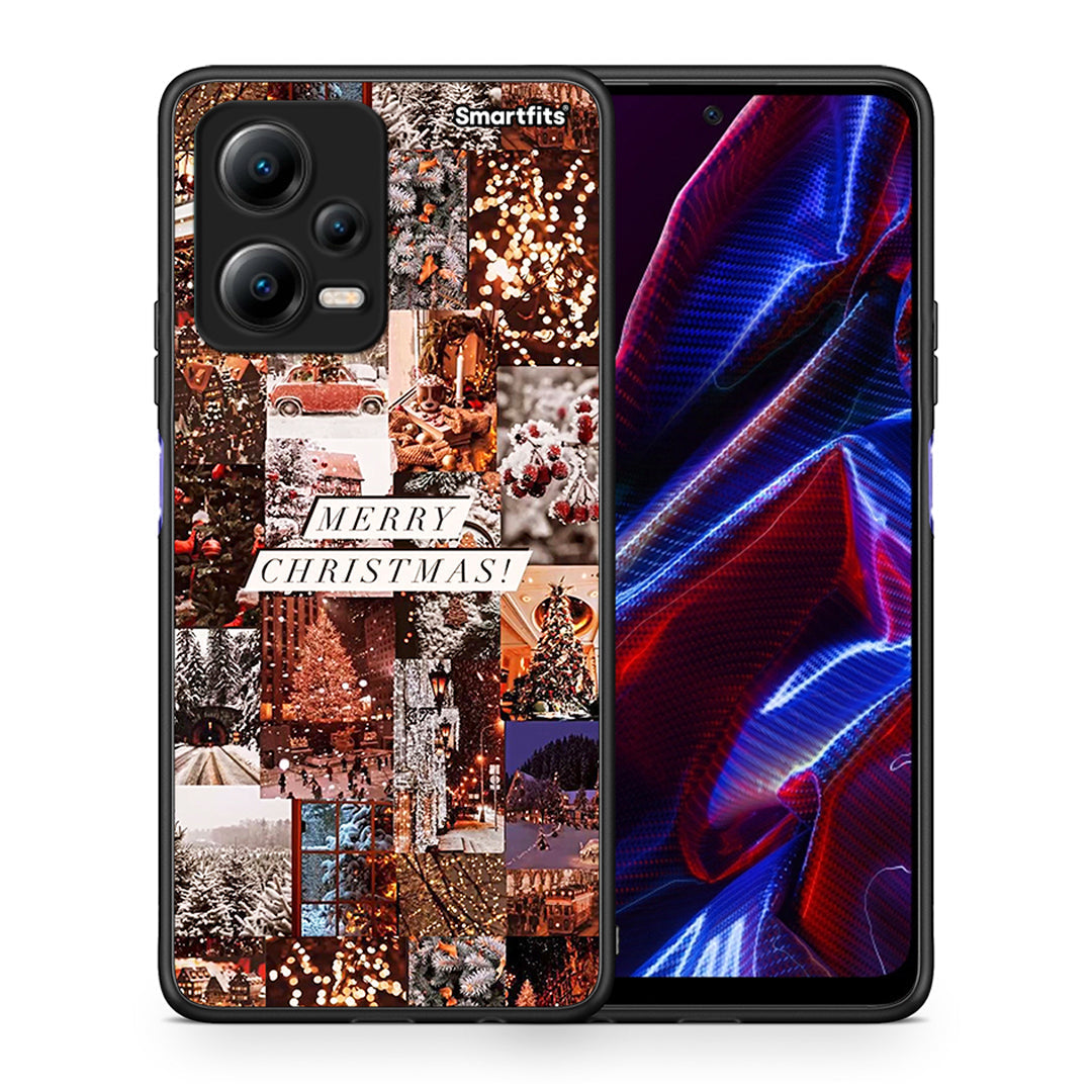 Θήκη Xiaomi Redmi Note 12 5G Xmas Collage από τη Smartfits με σχέδιο στο πίσω μέρος και μαύρο περίβλημα | Xiaomi Redmi Note 12 5G Xmas Collage Case with Colorful Back and Black Bezels