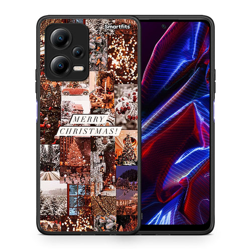 Θήκη Xiaomi Redmi Note 12 5G Xmas Collage από τη Smartfits με σχέδιο στο πίσω μέρος και μαύρο περίβλημα | Xiaomi Redmi Note 12 5G Xmas Collage Case with Colorful Back and Black Bezels
