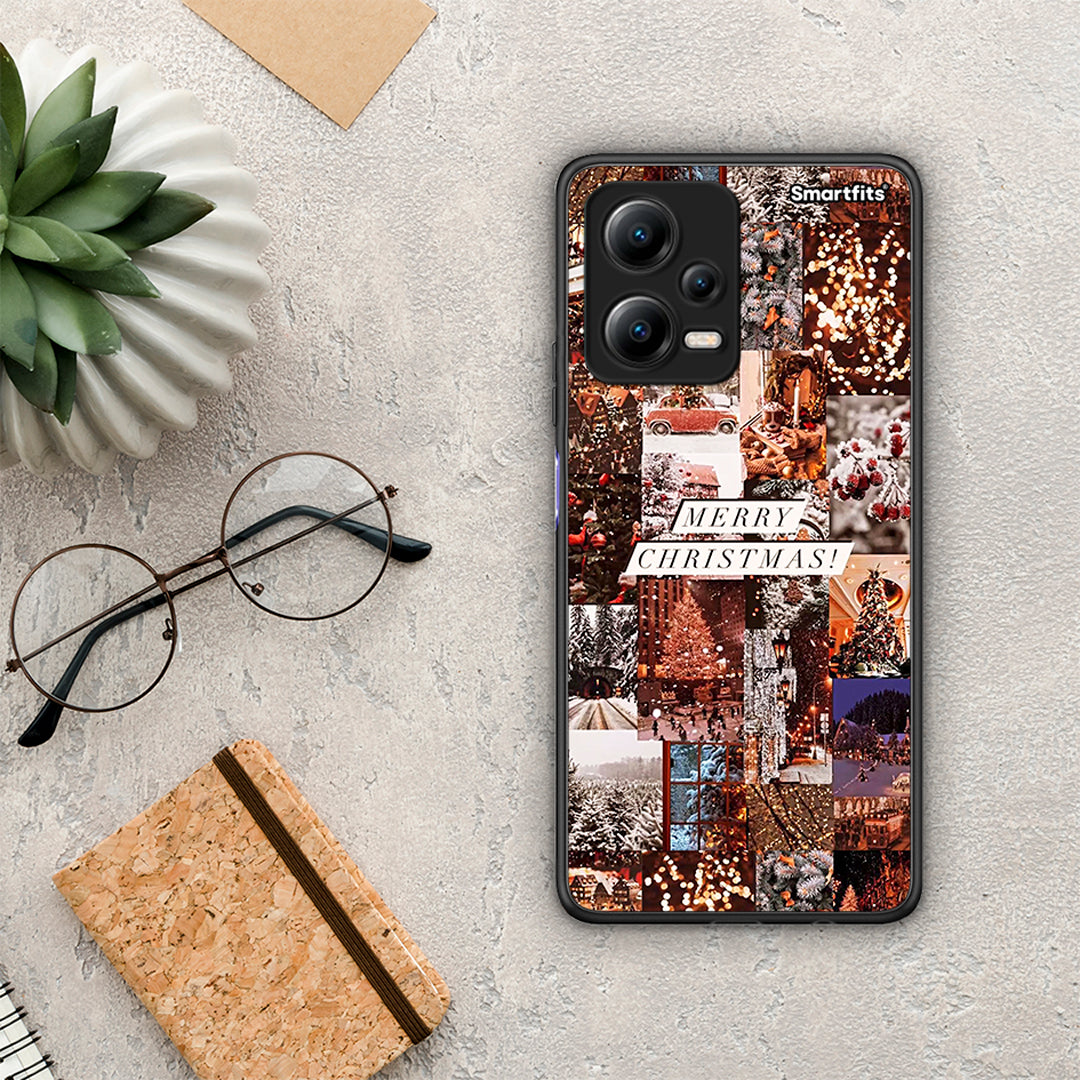 Θήκη Xiaomi Redmi Note 12 5G Xmas Collage από τη Smartfits με σχέδιο στο πίσω μέρος και μαύρο περίβλημα | Xiaomi Redmi Note 12 5G Xmas Collage Case with Colorful Back and Black Bezels