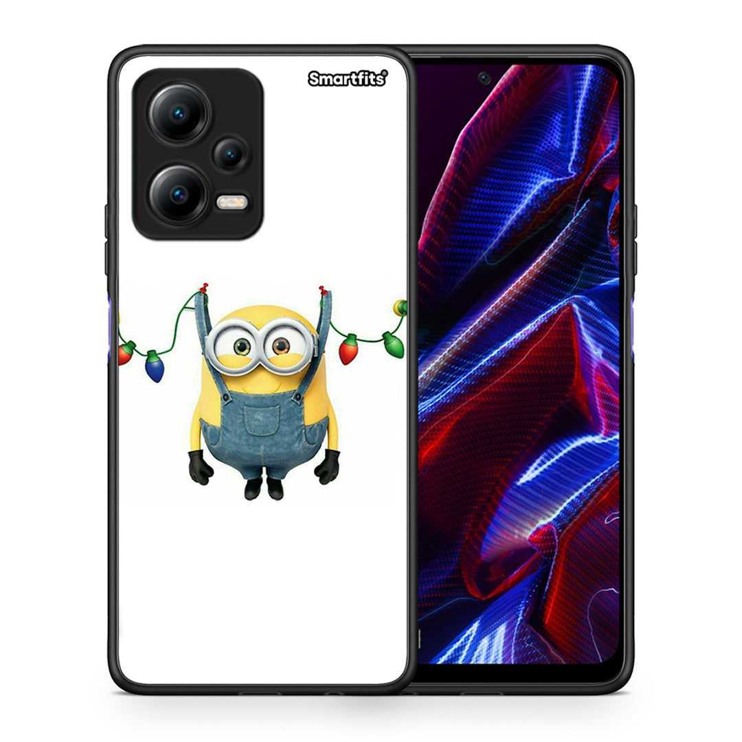 Θήκη Xiaomi Redmi Note 12 5G Xmas Minion Lights από τη Smartfits με σχέδιο στο πίσω μέρος και μαύρο περίβλημα | Xiaomi Redmi Note 12 5G Xmas Minion Lights Case with Colorful Back and Black Bezels