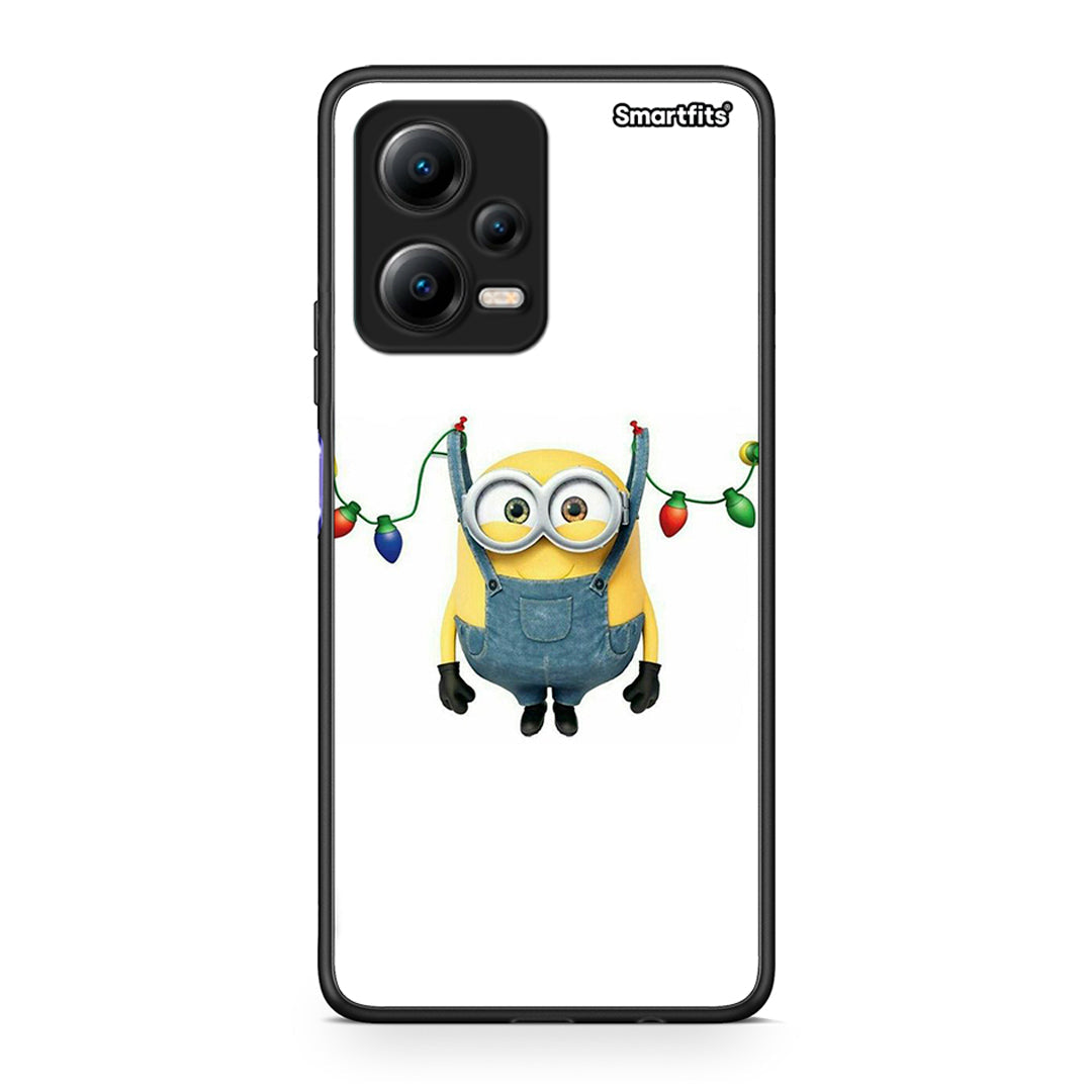 Θήκη Xiaomi Redmi Note 12 5G Xmas Minion Lights από τη Smartfits με σχέδιο στο πίσω μέρος και μαύρο περίβλημα | Xiaomi Redmi Note 12 5G Xmas Minion Lights Case with Colorful Back and Black Bezels