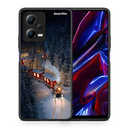 Θήκη Xiaomi Redmi Note 12 5G Xmas Train από τη Smartfits με σχέδιο στο πίσω μέρος και μαύρο περίβλημα | Xiaomi Redmi Note 12 5G Xmas Train Case with Colorful Back and Black Bezels