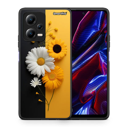 Θήκη Xiaomi Poco X5 5G Dual Yellow Daisies από τη Smartfits με σχέδιο στο πίσω μέρος και μαύρο περίβλημα | Xiaomi Poco X5 5G Dual Yellow Daisies Case with Colorful Back and Black Bezels
