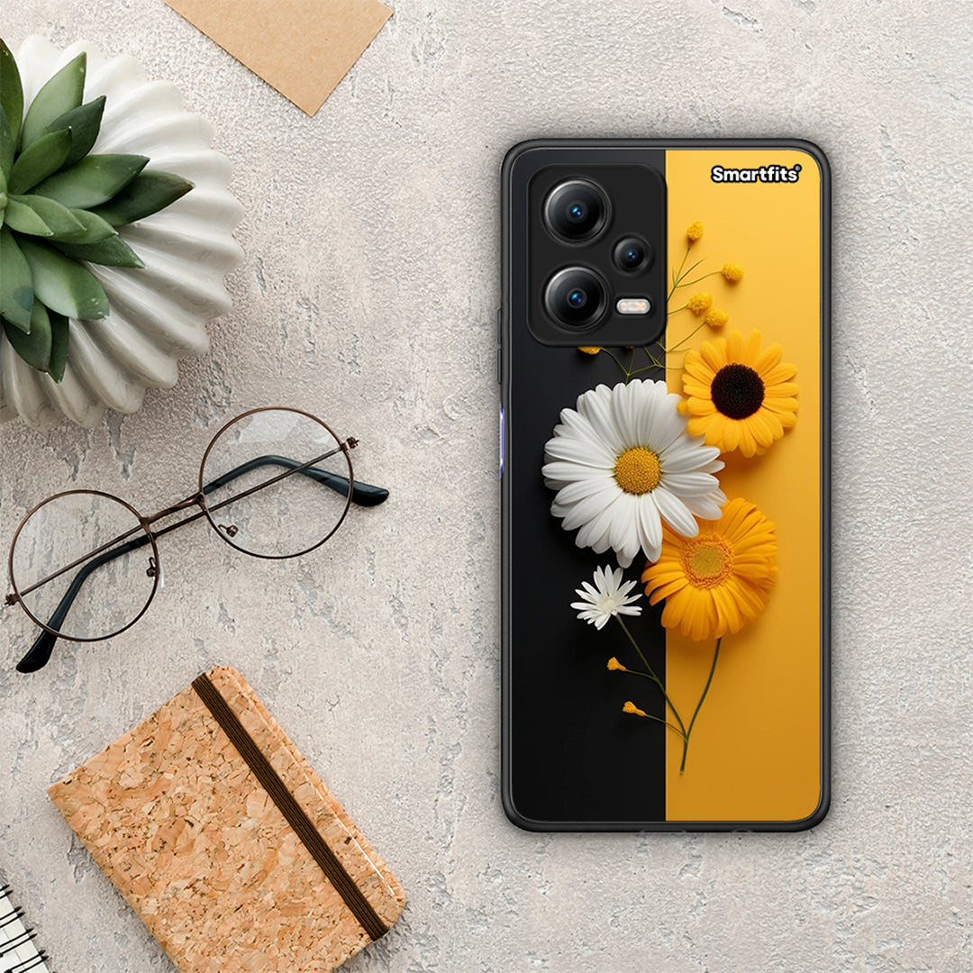 Θήκη Xiaomi Redmi Note 12 5G Yellow Daisies από τη Smartfits με σχέδιο στο πίσω μέρος και μαύρο περίβλημα | Xiaomi Redmi Note 12 5G Yellow Daisies Case with Colorful Back and Black Bezels