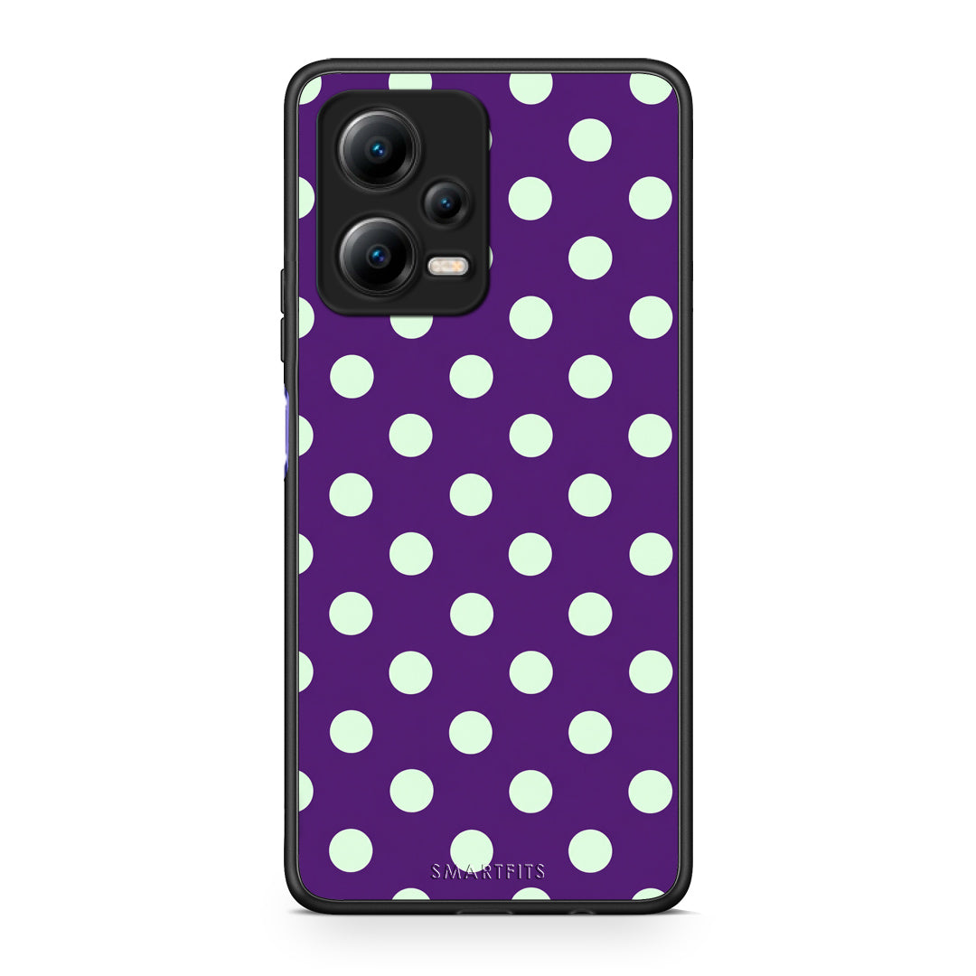 Θήκη Xiaomi Redmi Note 12 5G Mint Polka Dots on Purple από τη Smartfits με σχέδιο στο πίσω μέρος και μαύρο περίβλημα | Xiaomi Redmi Note 12 5G Mint Polka Dots on Purple case with colorful back and black bezels