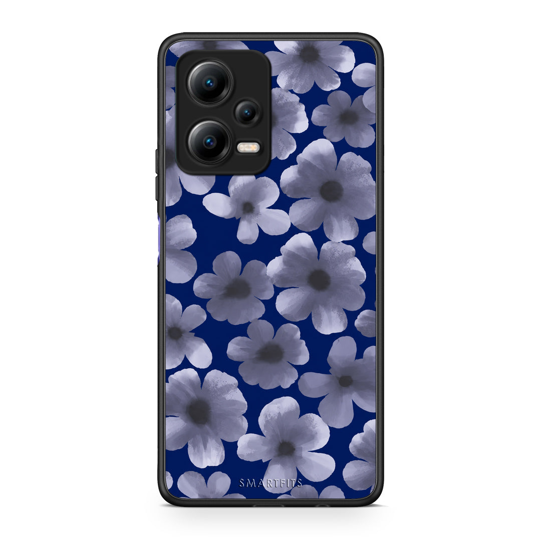 Θήκη Xiaomi Redmi Note 12 5G Pale Blue Flowers on Navy από τη Smartfits με σχέδιο στο πίσω μέρος και μαύρο περίβλημα | Xiaomi Redmi Note 12 5G Pale Blue Flowers on Navy case with colorful back and black bezels