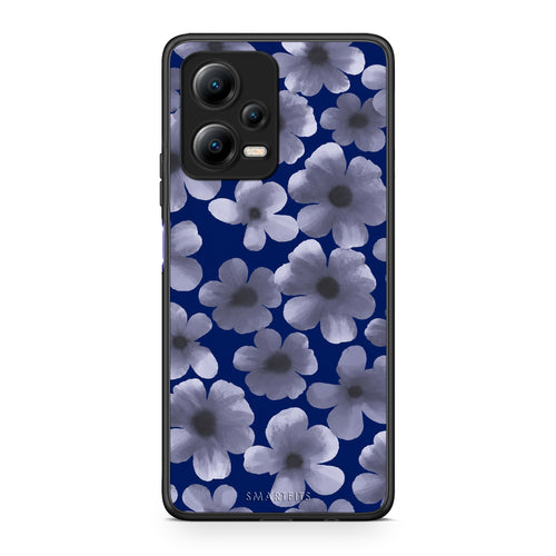 Θήκη Xiaomi Redmi Note 12 5G Pale Blue Flowers on Navy από τη Smartfits με σχέδιο στο πίσω μέρος και μαύρο περίβλημα | Xiaomi Redmi Note 12 5G Pale Blue Flowers on Navy case with colorful back and black bezels