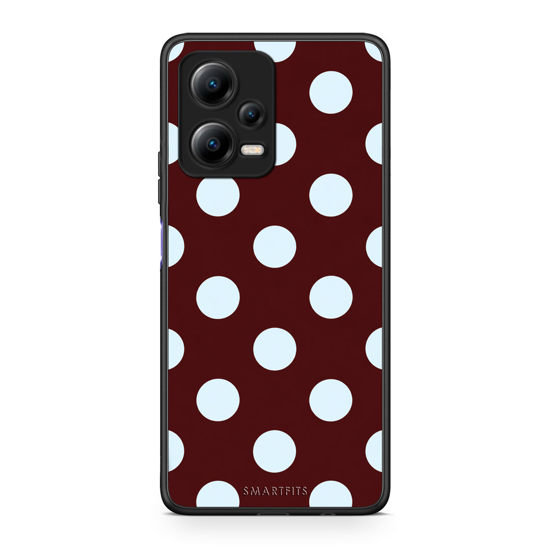 Θήκη Xiaomi Redmi Note 12 5G Pale Blue Large Polka Dots on Burgundy από τη Smartfits με σχέδιο στο πίσω μέρος και μαύρο περίβλημα | Xiaomi Redmi Note 12 5G Pale Blue Large Polka Dots on Burgundy case with colorful back and black bezels