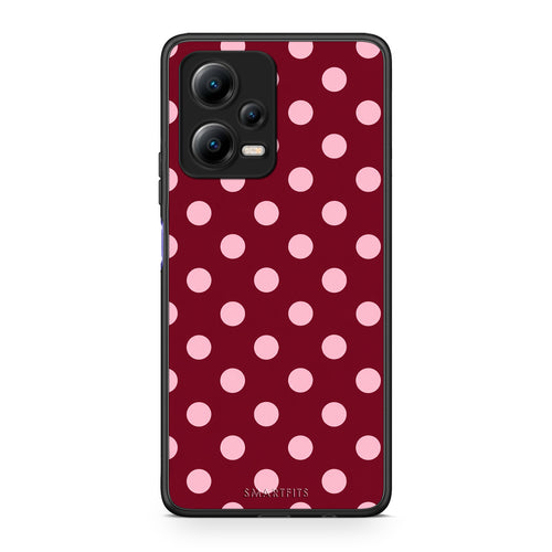 Θήκη Xiaomi Redmi Note 12 5G Pink Polka Dots on Burgundy από τη Smartfits με σχέδιο στο πίσω μέρος και μαύρο περίβλημα | Xiaomi Redmi Note 12 5G Pink Polka Dots on Burgundy case with colorful back and black bezels