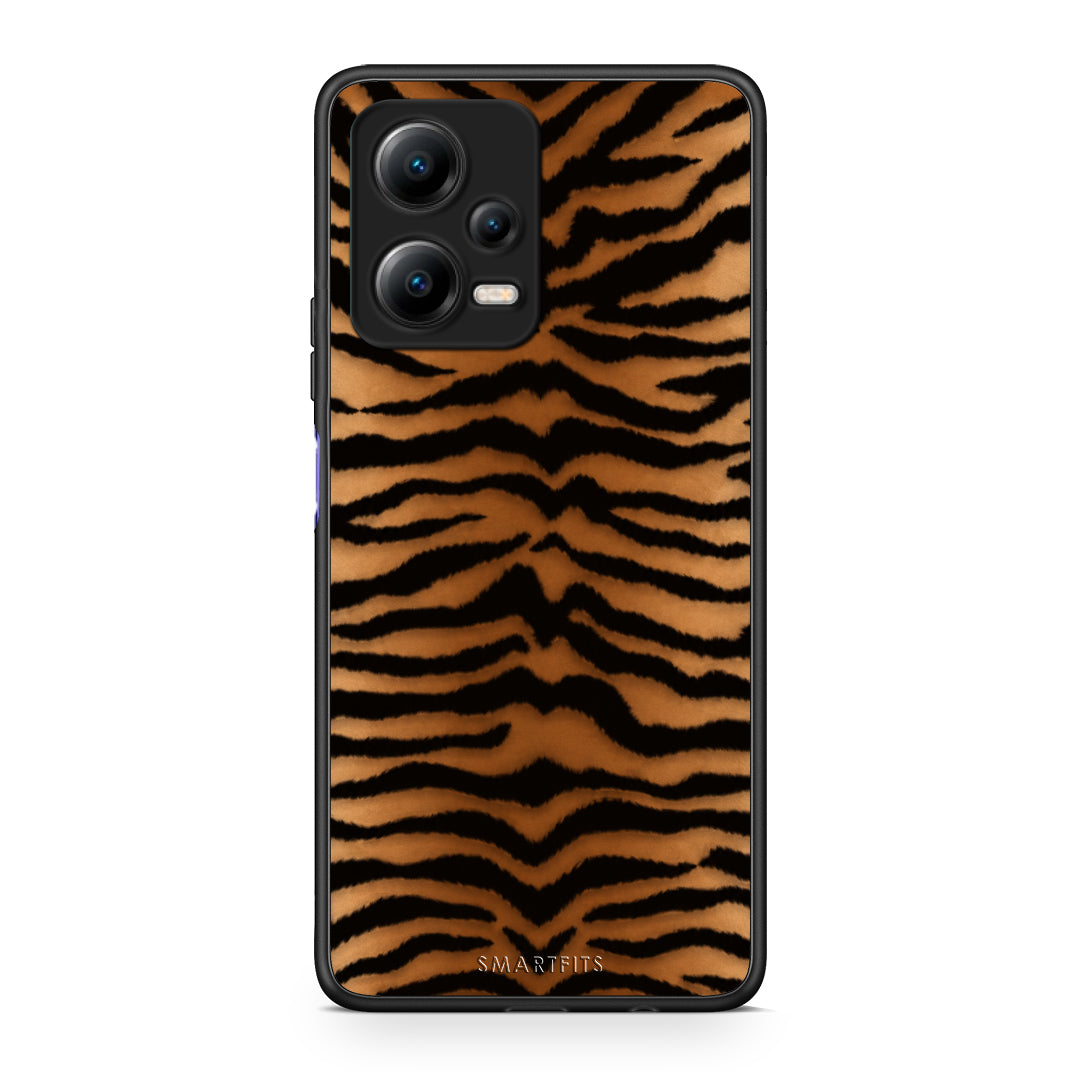 Θήκη Xiaomi Redmi Note 12 5G Tiger Print Orange and Black από τη Smartfits με σχέδιο στο πίσω μέρος και μαύρο περίβλημα | Xiaomi Redmi Note 12 5G Tiger Print Orange and Black case with colorful back and black bezels