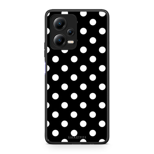 Θήκη Xiaomi Redmi Note 12 5G White Polka Dots on Black από τη Smartfits με σχέδιο στο πίσω μέρος και μαύρο περίβλημα | Xiaomi Redmi Note 12 5G White Polka Dots on Black case with colorful back and black bezels