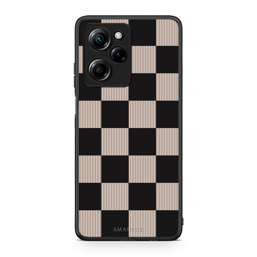 Θήκη Xiaomi Poco X5 Pro 5G Dual Black and Taupe Striped Checks από τη Smartfits με σχέδιο στο πίσω μέρος και μαύρο περίβλημα | Xiaomi Poco X5 Pro 5G Dual Black and Taupe Striped Checks case with colorful back and black bezels