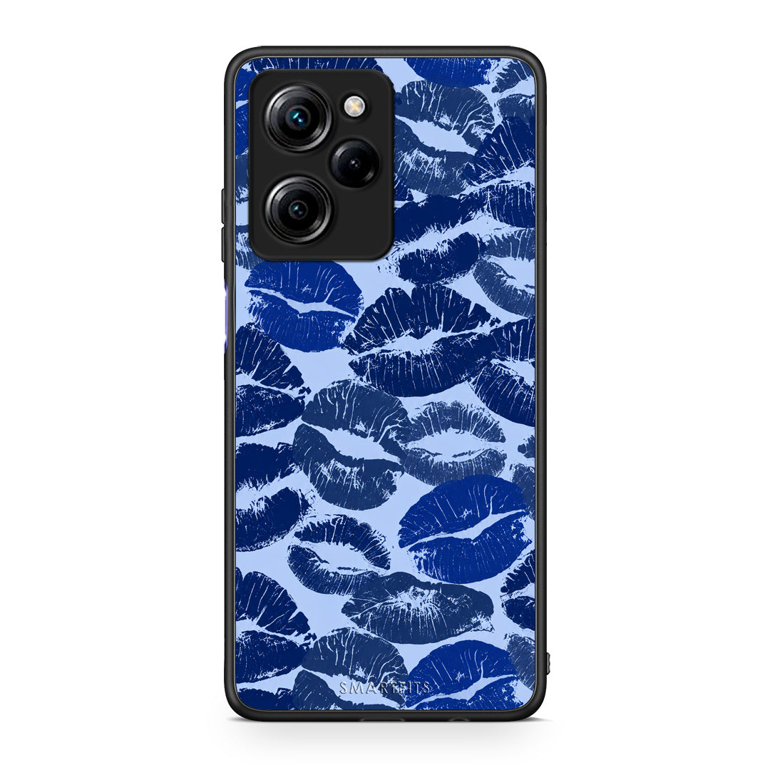 Θήκη Xiaomi Poco X5 Pro 5G Dual Blue Lipstick Kisses από τη Smartfits με σχέδιο στο πίσω μέρος και μαύρο περίβλημα | Xiaomi Poco X5 Pro 5G Dual Blue Lipstick Kisses case with colorful back and black bezels