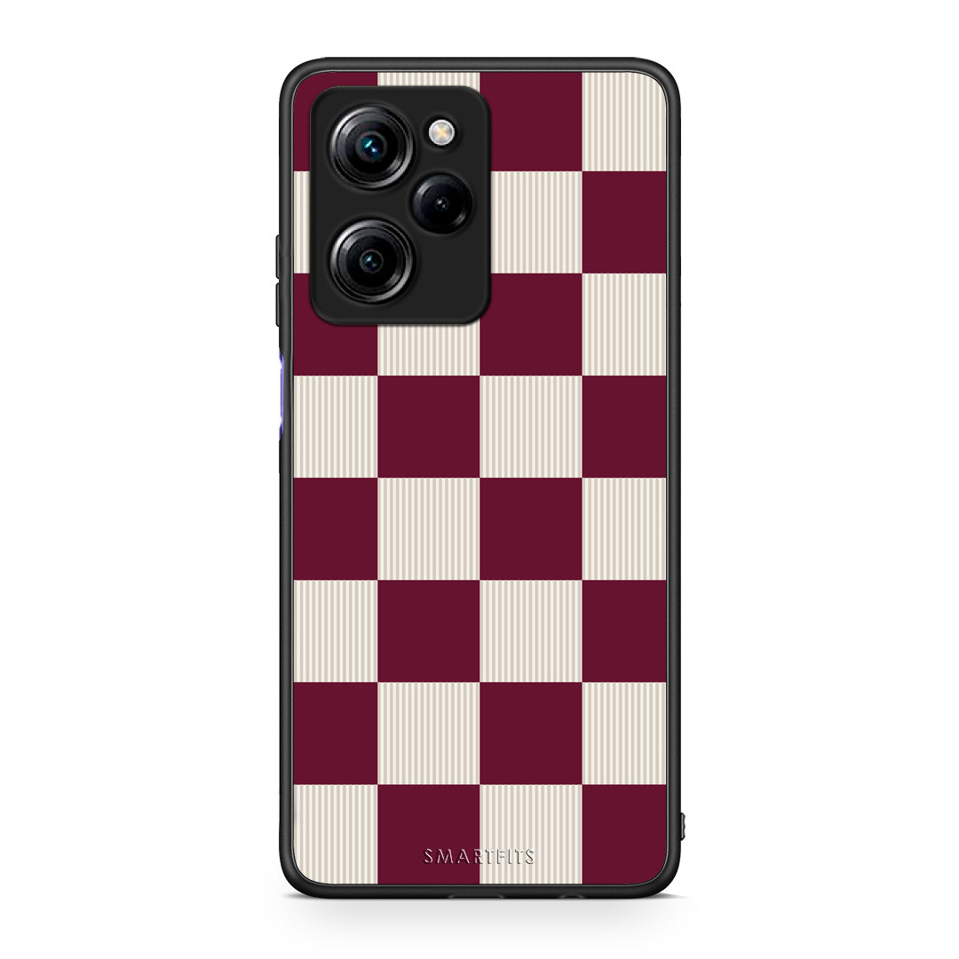 Θήκη Xiaomi Poco X5 Pro 5G Dual Burgundy and Cream Striped Checks από τη Smartfits με σχέδιο στο πίσω μέρος και μαύρο περίβλημα | Xiaomi Poco X5 Pro 5G Dual Burgundy and Cream Striped Checks case with colorful back and black bezels