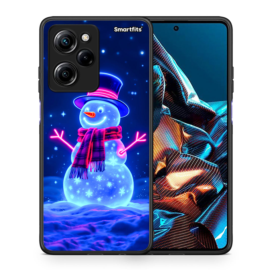 Θήκη Xiaomi Poco X5 Pro 5G Dual Christmas Neon Snowman από τη Smartfits με σχέδιο στο πίσω μέρος και μαύρο περίβλημα | Xiaomi Poco X5 Pro 5G Dual Christmas Neon Snowman Case with Colorful Back and Black Bezels