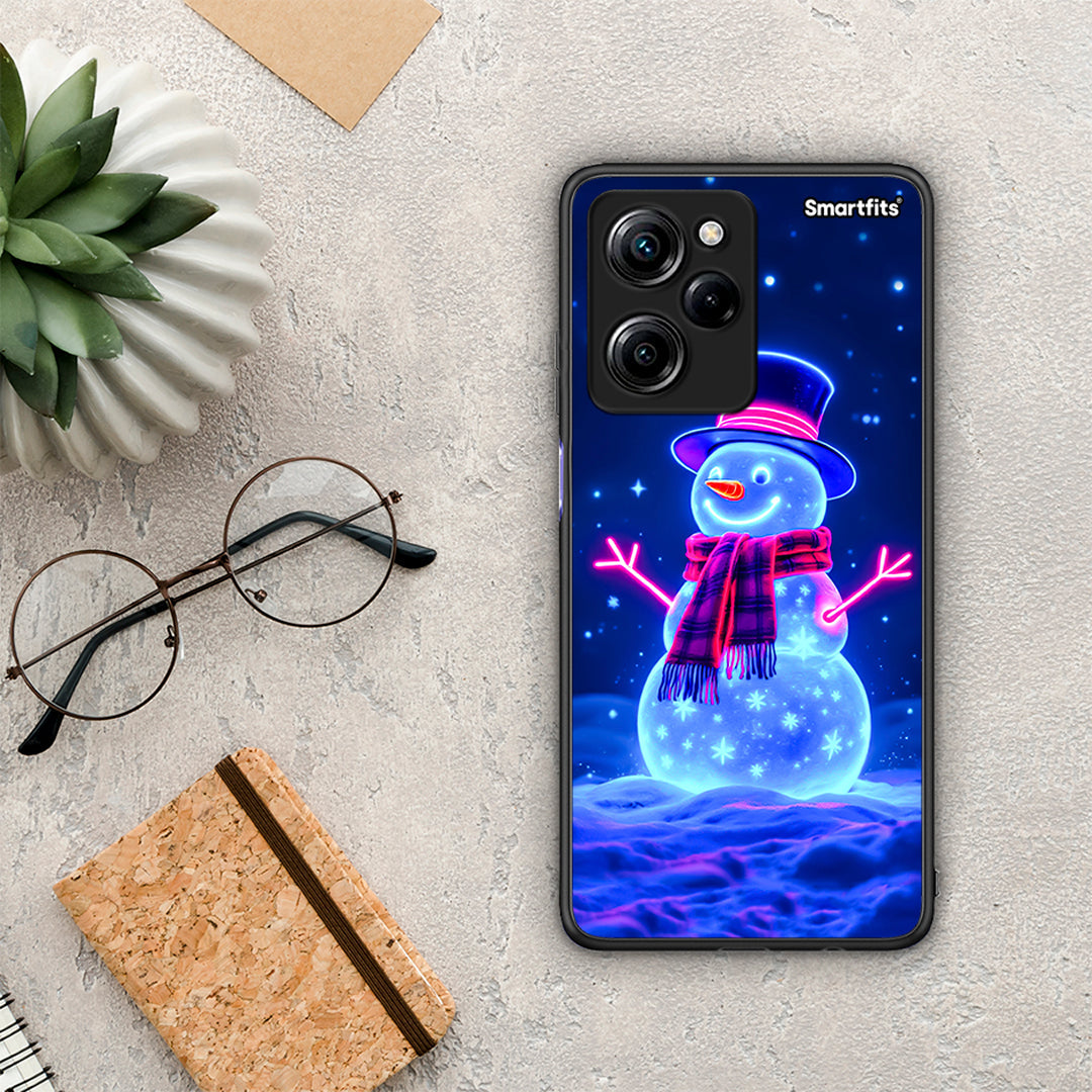 Θήκη Xiaomi Poco X5 Pro 5G Dual Christmas Neon Snowman από τη Smartfits με σχέδιο στο πίσω μέρος και μαύρο περίβλημα | Xiaomi Poco X5 Pro 5G Dual Christmas Neon Snowman Case with Colorful Back and Black Bezels