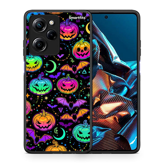 Θήκη Xiaomi Poco X5 Pro 5G Dual Neon Halloween από τη Smartfits με σχέδιο στο πίσω μέρος και μαύρο περίβλημα | Xiaomi Poco X5 Pro 5G Dual Neon Halloween Case with Colorful Back and Black Bezels
