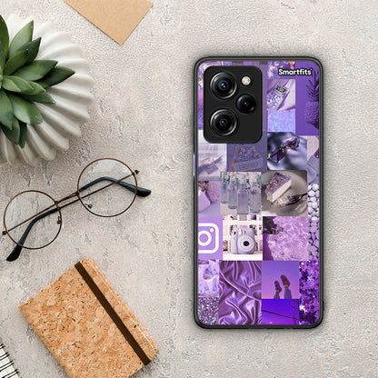 Θήκη Xiaomi Poco X5 Pro 5G Dual Purple Aesthetic Collage από τη Smartfits με σχέδιο στο πίσω μέρος και μαύρο περίβλημα | Xiaomi Poco X5 Pro 5G Dual Purple Aesthetic Collage Case with Colorful Back and Black Bezels