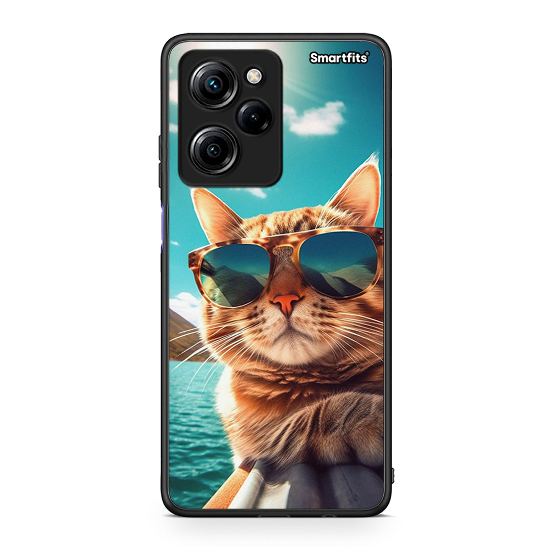 Θήκη Xiaomi Poco X5 Pro 5G Dual Summer Cat από τη Smartfits με σχέδιο στο πίσω μέρος και μαύρο περίβλημα | Xiaomi Poco X5 Pro 5G Dual Summer Cat Case with Colorful Back and Black Bezels