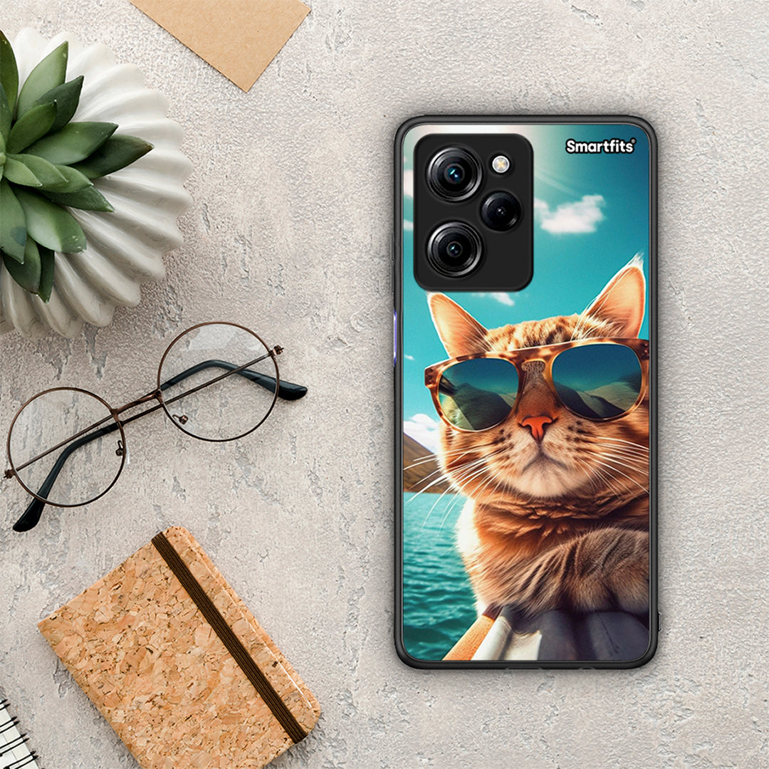 Θήκη Xiaomi Poco X5 Pro 5G Dual Summer Cat από τη Smartfits με σχέδιο στο πίσω μέρος και μαύρο περίβλημα | Xiaomi Poco X5 Pro 5G Dual Summer Cat Case with Colorful Back and Black Bezels