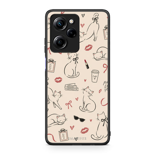Θήκη Xiaomi Poco X5 Pro 5G Dual Minimal Cat and Fashion Doodles on Cream από τη Smartfits με σχέδιο στο πίσω μέρος και μαύρο περίβλημα | Xiaomi Poco X5 Pro 5G Dual Minimal Cat and Fashion Doodles on Cream case with colorful back and black bezels