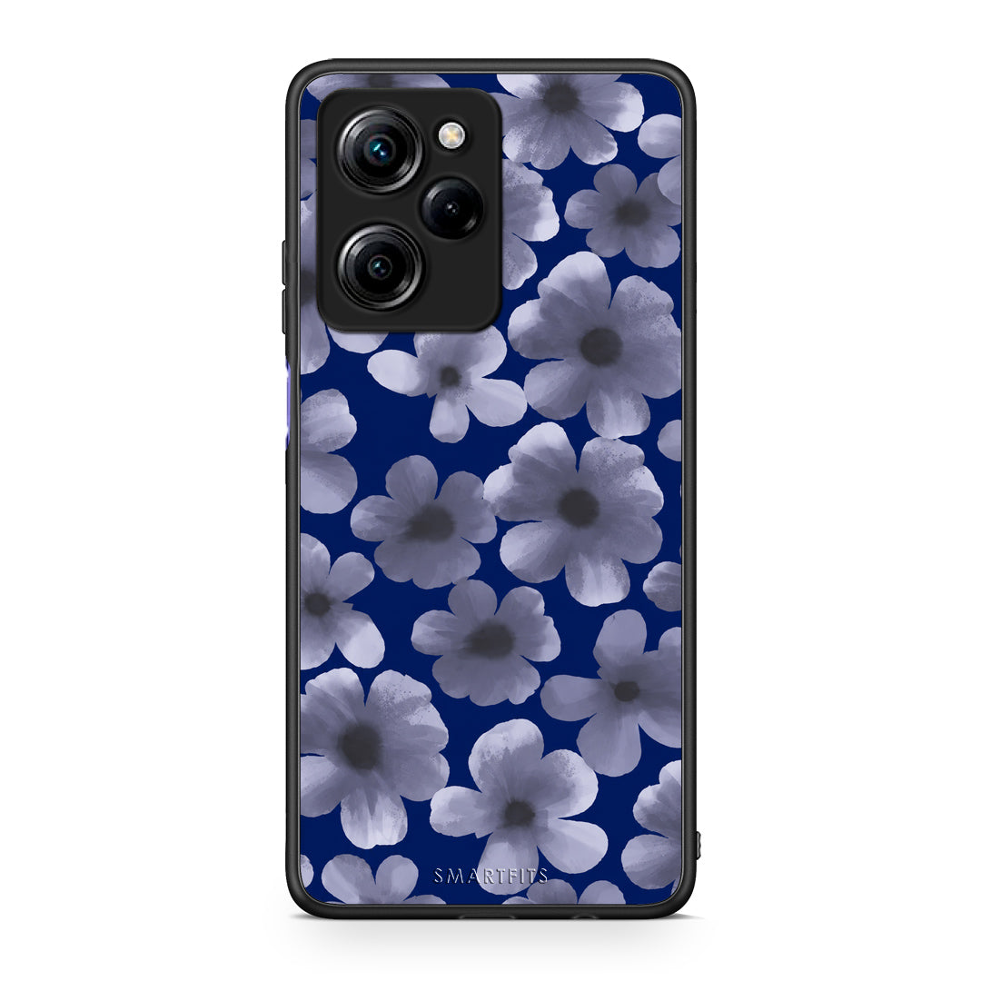 Θήκη Xiaomi Poco X5 Pro 5G Dual Pale Blue Flowers on Navy από τη Smartfits με σχέδιο στο πίσω μέρος και μαύρο περίβλημα | Xiaomi Poco X5 Pro 5G Dual Pale Blue Flowers on Navy case with colorful back and black bezels