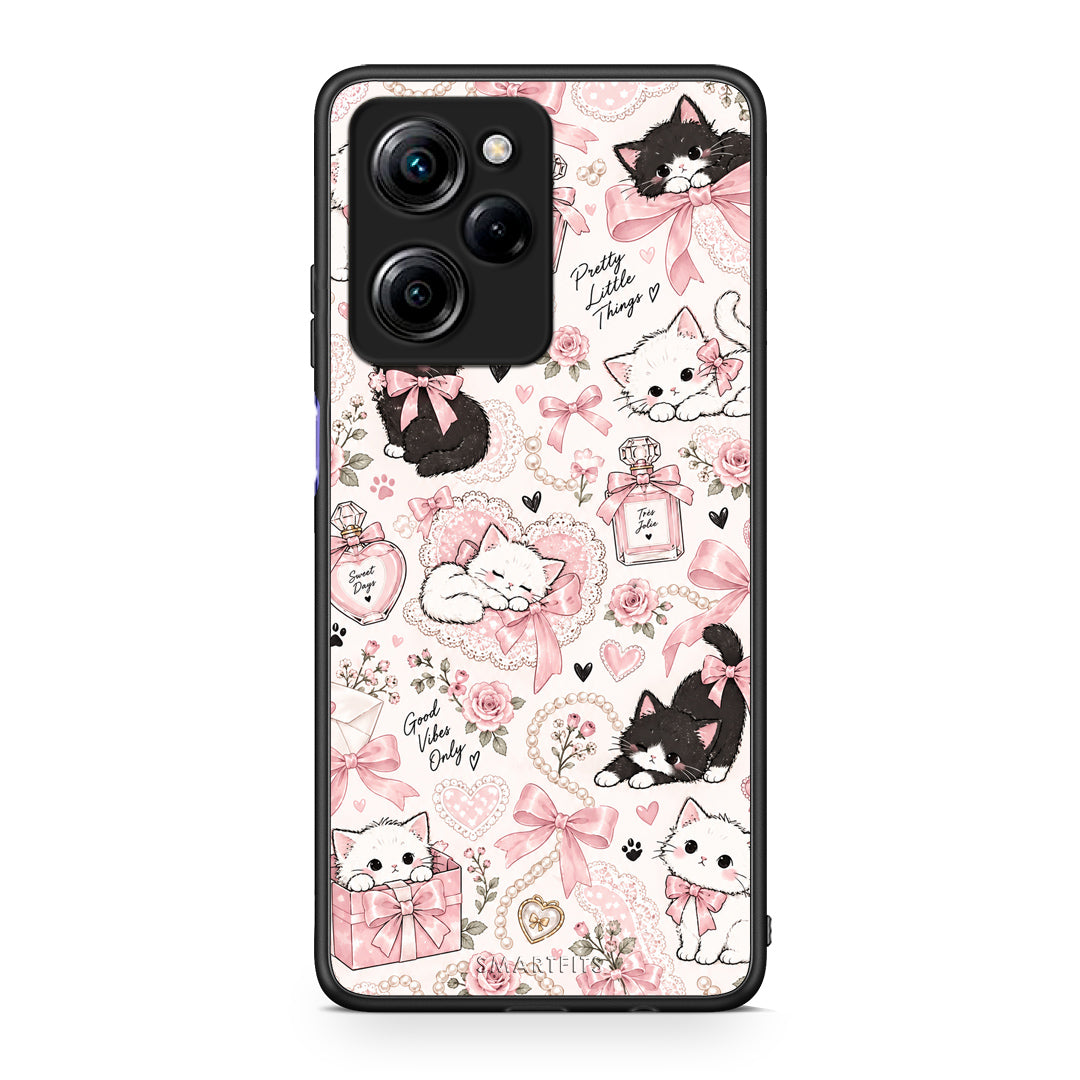 Θήκη Xiaomi Poco X5 Pro 5G Dual Pink Bows and Kittens Collage από τη Smartfits με σχέδιο στο πίσω μέρος και μαύρο περίβλημα | Xiaomi Poco X5 Pro 5G Dual Pink Bows and Kittens Collage case with colorful back and black bezels