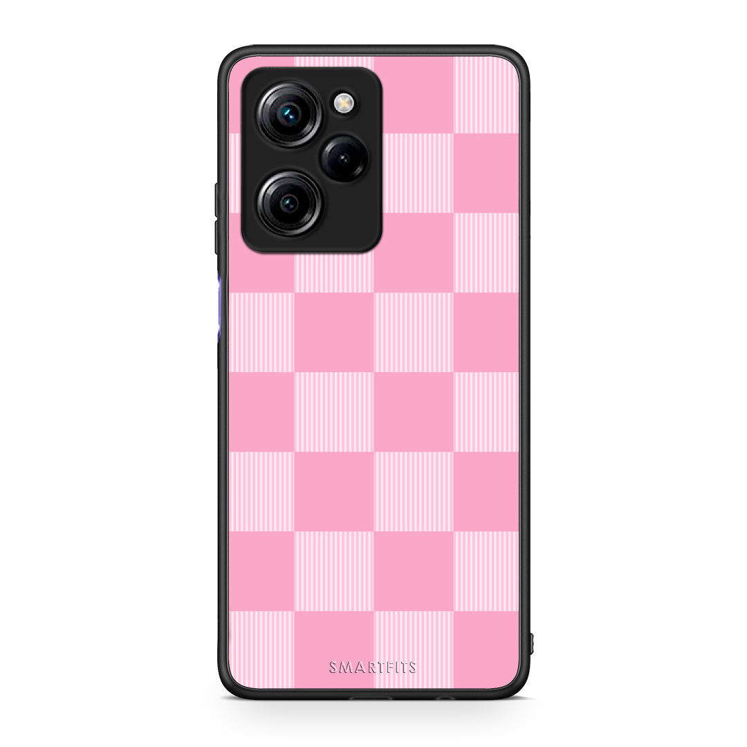 Θήκη Xiaomi Poco X5 Pro 5G Dual Pink and White Striped Checks από τη Smartfits με σχέδιο στο πίσω μέρος και μαύρο περίβλημα | Xiaomi Poco X5 Pro 5G Dual Pink and White Striped Checks case with colorful back and black bezels