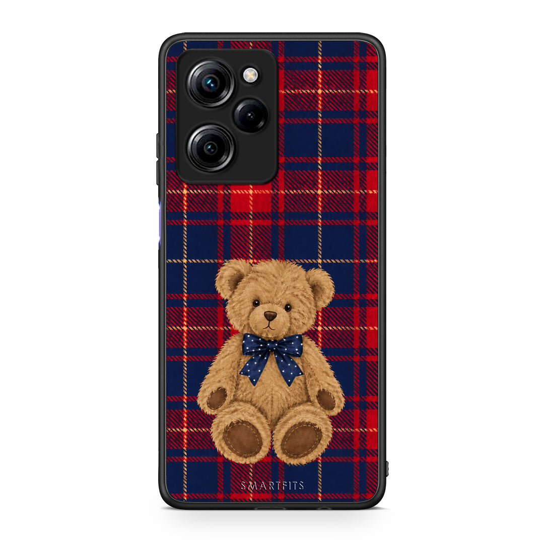 Θήκη Xiaomi Poco X5 Pro 5G Dual Teddy Bear on Red and Navy Tartan από τη Smartfits με σχέδιο στο πίσω μέρος και μαύρο περίβλημα | Xiaomi Poco X5 Pro 5G Dual Teddy Bear on Red and Navy Tartan case with colorful back and black bezels