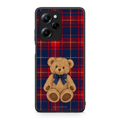 Θήκη Xiaomi Poco X5 Pro 5G Dual Teddy Bear on Red and Navy Tartan από τη Smartfits με σχέδιο στο πίσω μέρος και μαύρο περίβλημα | Xiaomi Poco X5 Pro 5G Dual Teddy Bear on Red and Navy Tartan case with colorful back and black bezels