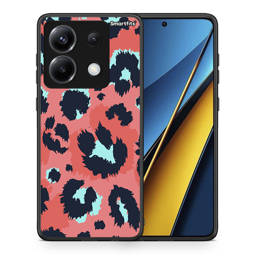 Θήκη Xiaomi Poco X6 Pink Leopard Animal από τη Smartfits με σχέδιο στο πίσω μέρος και μαύρο περίβλημα | Xiaomi Poco X6 Pink Leopard Animal case with colorful back and black bezels